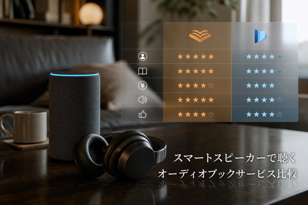スマートスピーカーで聴くオーディオブックサービス比較のアイキャッチ画像