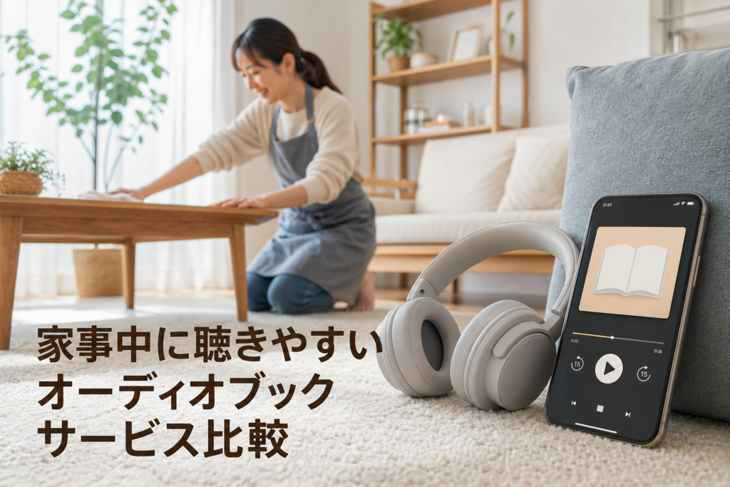 家事中に聴きやすいオーディオブックサービス比較のアイキャッチ画像