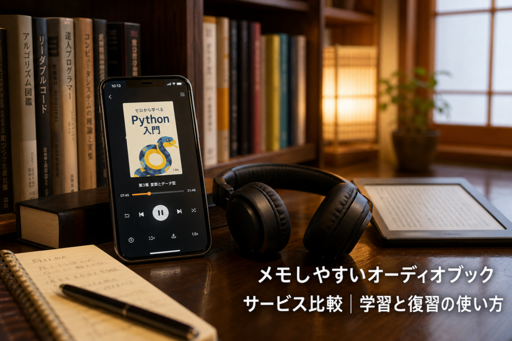 メモしやすいオーディオブックサービス比較｜学習と復習の使い方のアイキャッチ画像