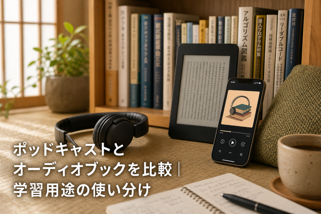 ポッドキャストとオーディオブックを比較｜学習用途の使い分けのアイキャッチ画像
