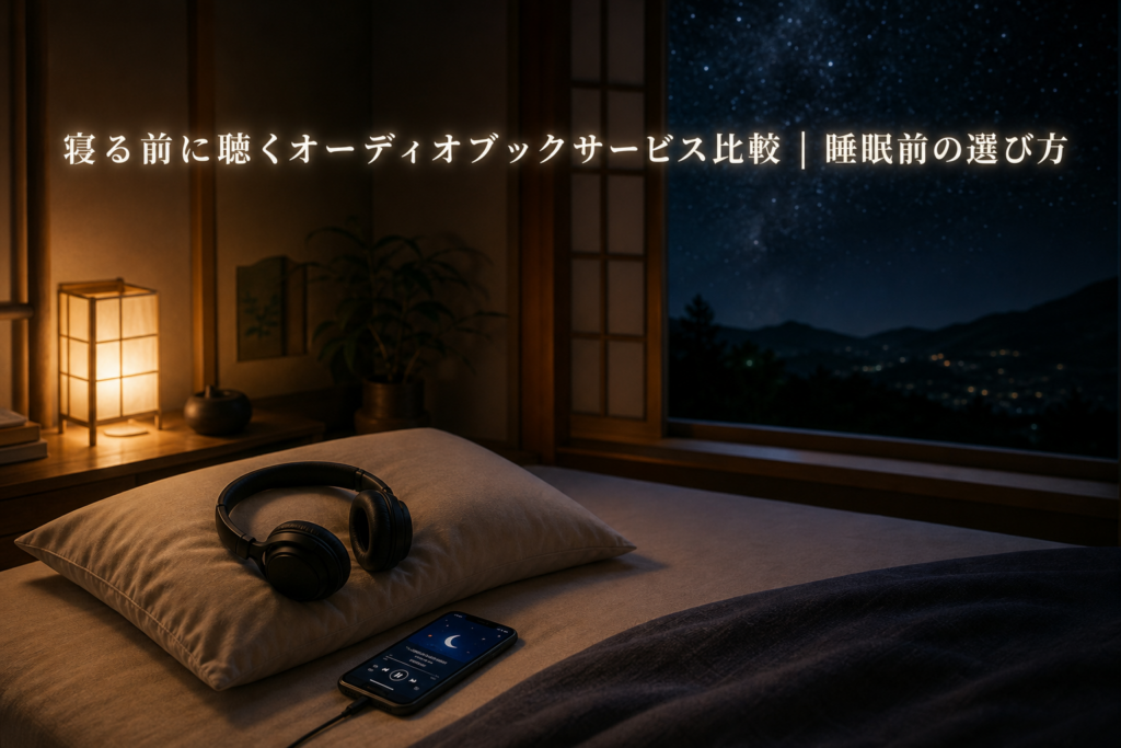 寝る前に聴くオーディオブックサービス比較｜睡眠前の選び方のアイキャッチ画像