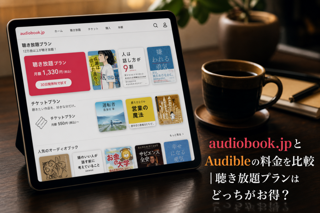 audiobook.jpとAudibleの料金を比較｜聴き放題プランはどっちがお得？のアイキャッチ画像