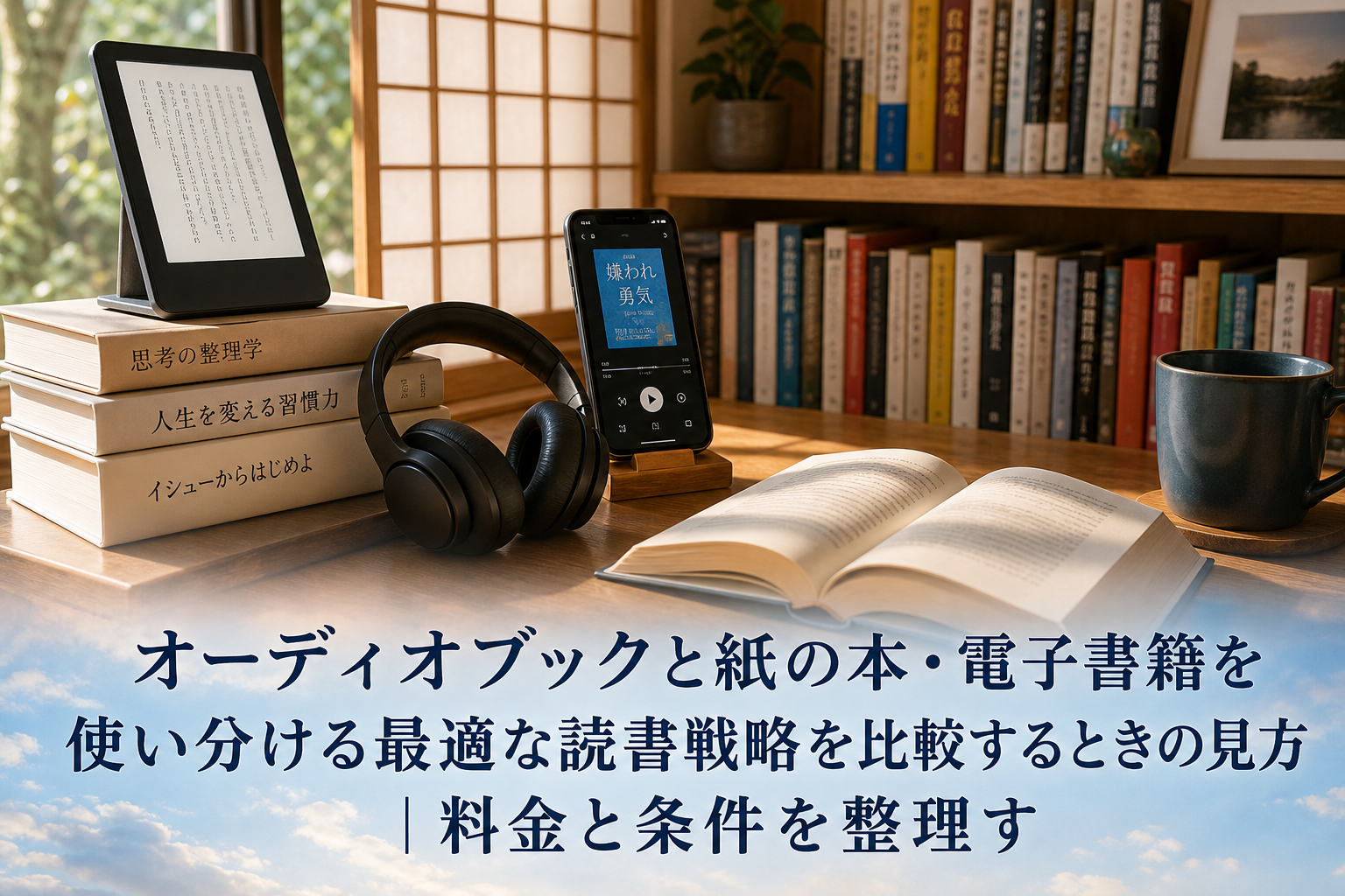 オーディオブックと紙の本・電子書籍を使い分ける最適な読書戦略を比較するときの見方|料金と条件を整理すのアイキャッチ画像