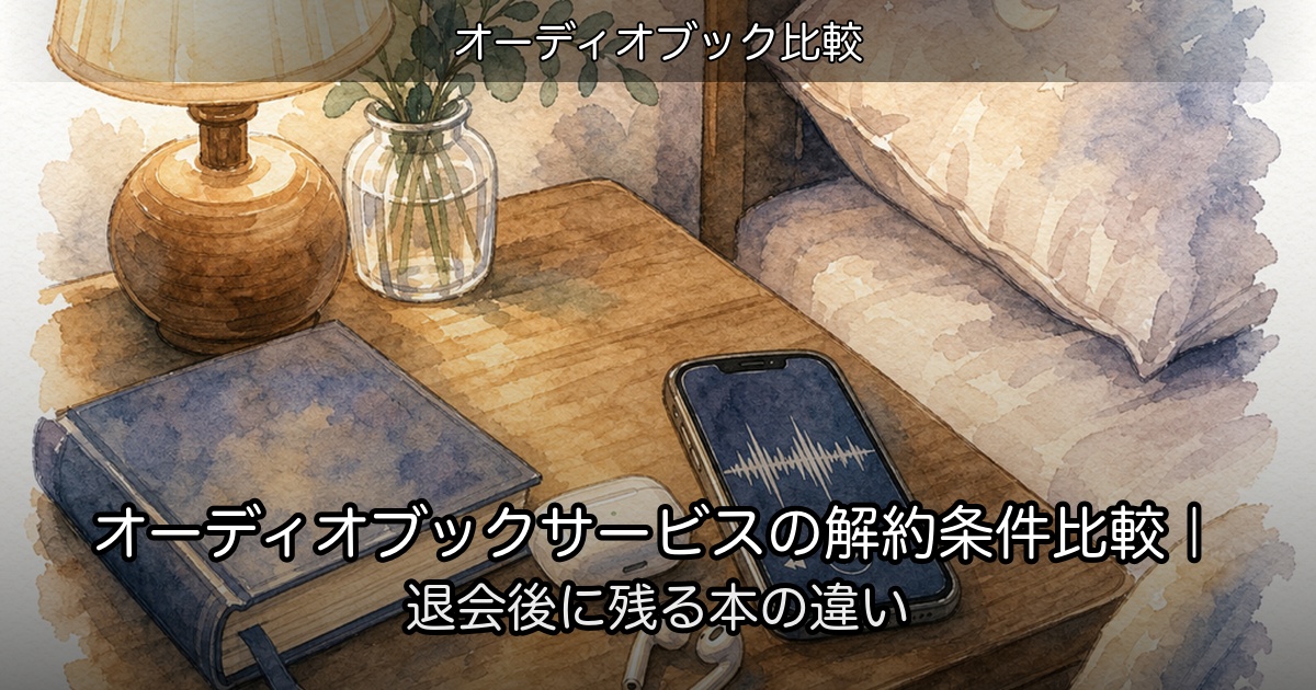 オーディオブックサービスの解約条件比較｜退会後に残る本の違いのアイキャッチ